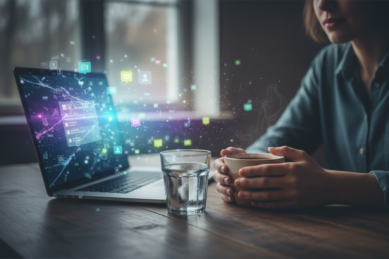 Embodiment im Büro ✓ Wie Wasser und Kaffee als multisensorische Anker digitale Überreizung verhindert ✓ Jetzt lesen und mehr erfahren!