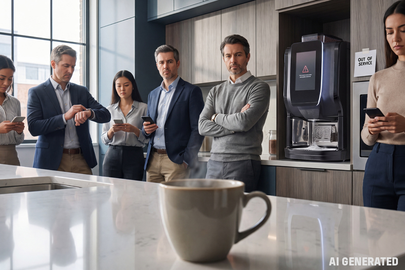 Kaffee aus dem Bürovollautomaten zu kalt? Kalk, Sensor oder Einstellung – Ursachen und was sie für Ihr Büro bedeuten.