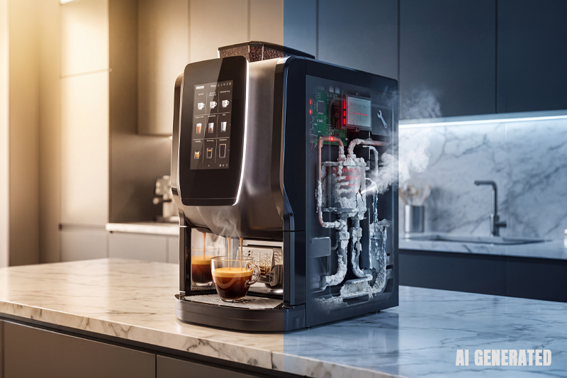 Kaffeevollautomat im Büro entkalken : Wie oft, womit und was Kalk wirklich anrichtet Wie oft muss ein Bürokaffeevollautomat entkalkt werden? Was Kalk anrichtet und warum der Aufwand unterschätzt wird – mit regionalen Wasserhärte-Daten.
