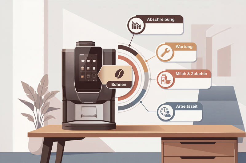 Abschreibung, Bohnen, Strom, Wartung, Arbeitszeit: Die vollständige Jahreskostenrechnung für den Bürokaffee – und wann sich ein Mietmodell rechnet.