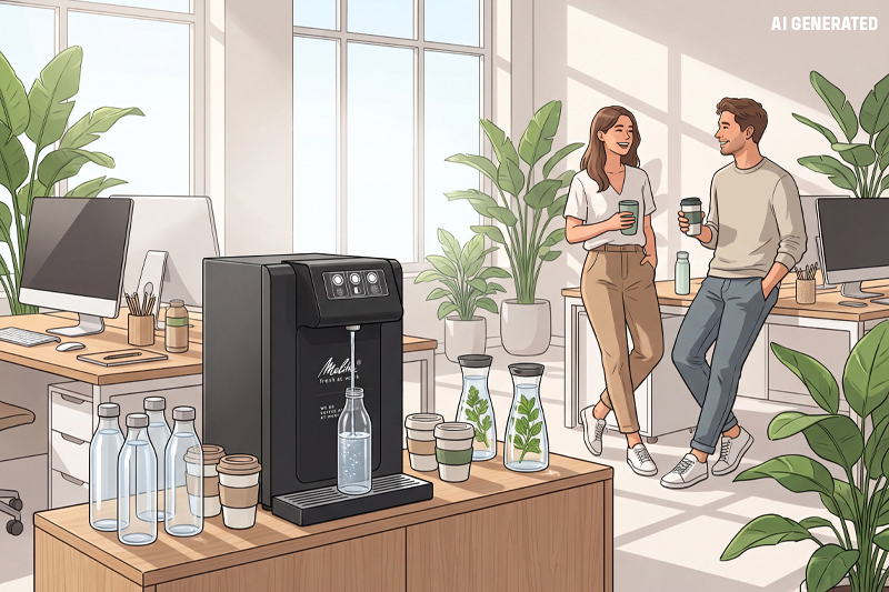 Zero-Waste-Büro: Schluss mit Flaschen-Chaos | fresh at work Plastikfreie Unternehmenskultur stärken ✓ Warum Zero Waste im Büro die Identifikation fördert ✓ Scope-3-Emissionen senken ✓ Jetzt lesen!